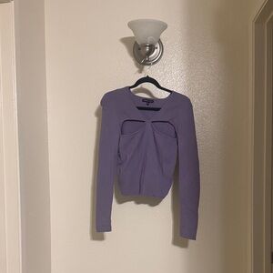 Purple Long Sleeve Cutout Top